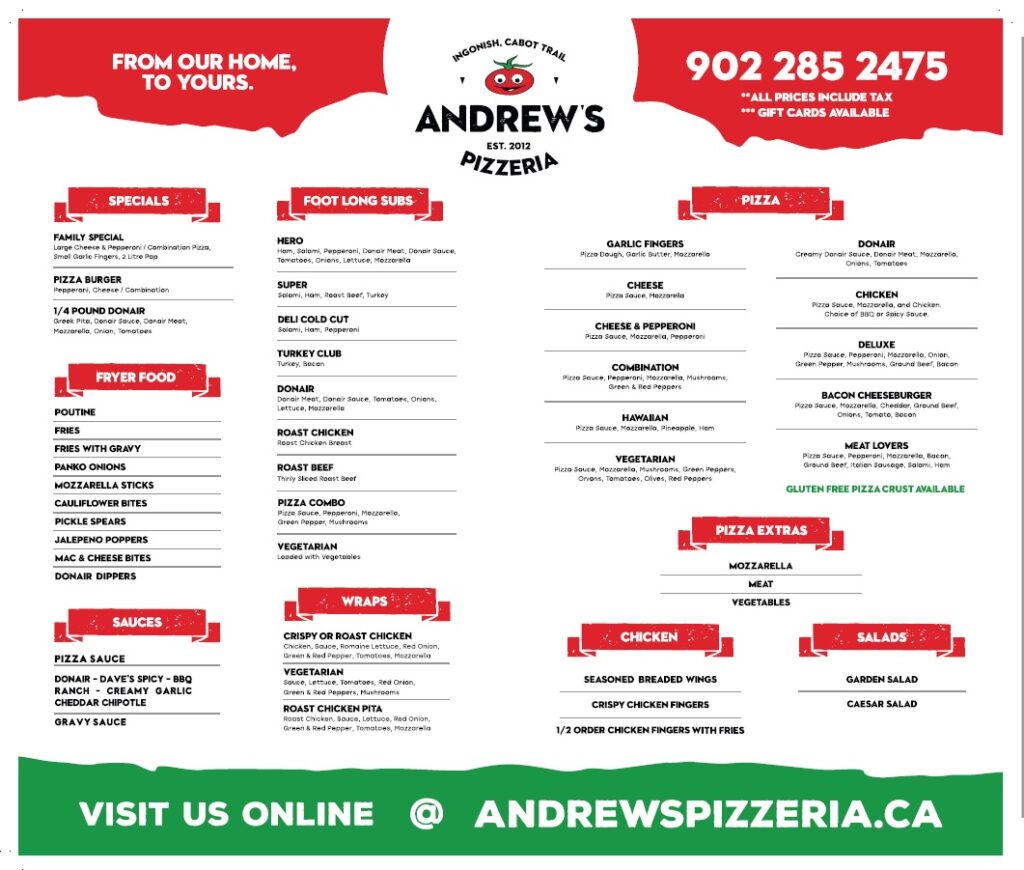 Menu Andrew's Pizzeria